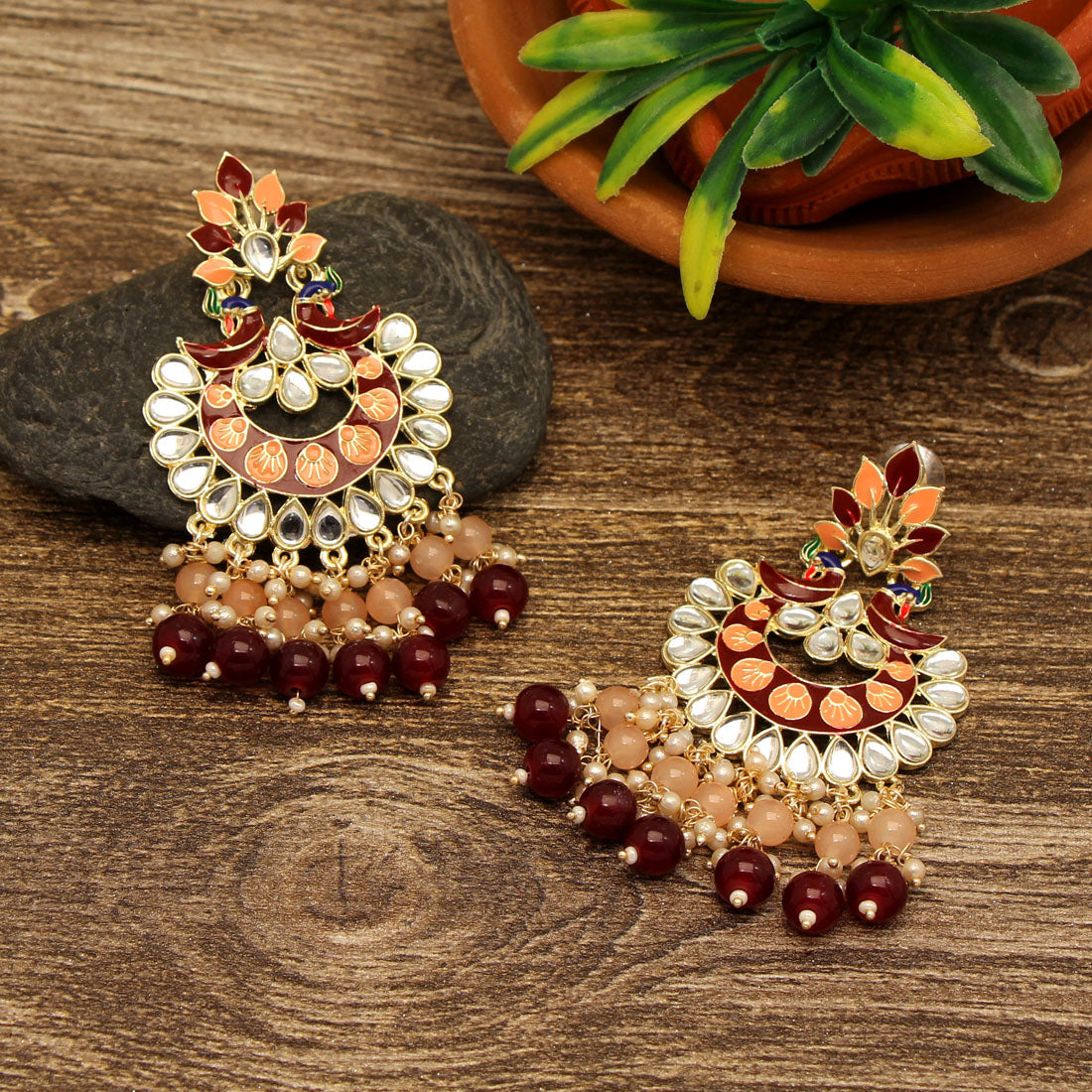 Maroon Color Meenakari Earrings (MKE1785MRN)