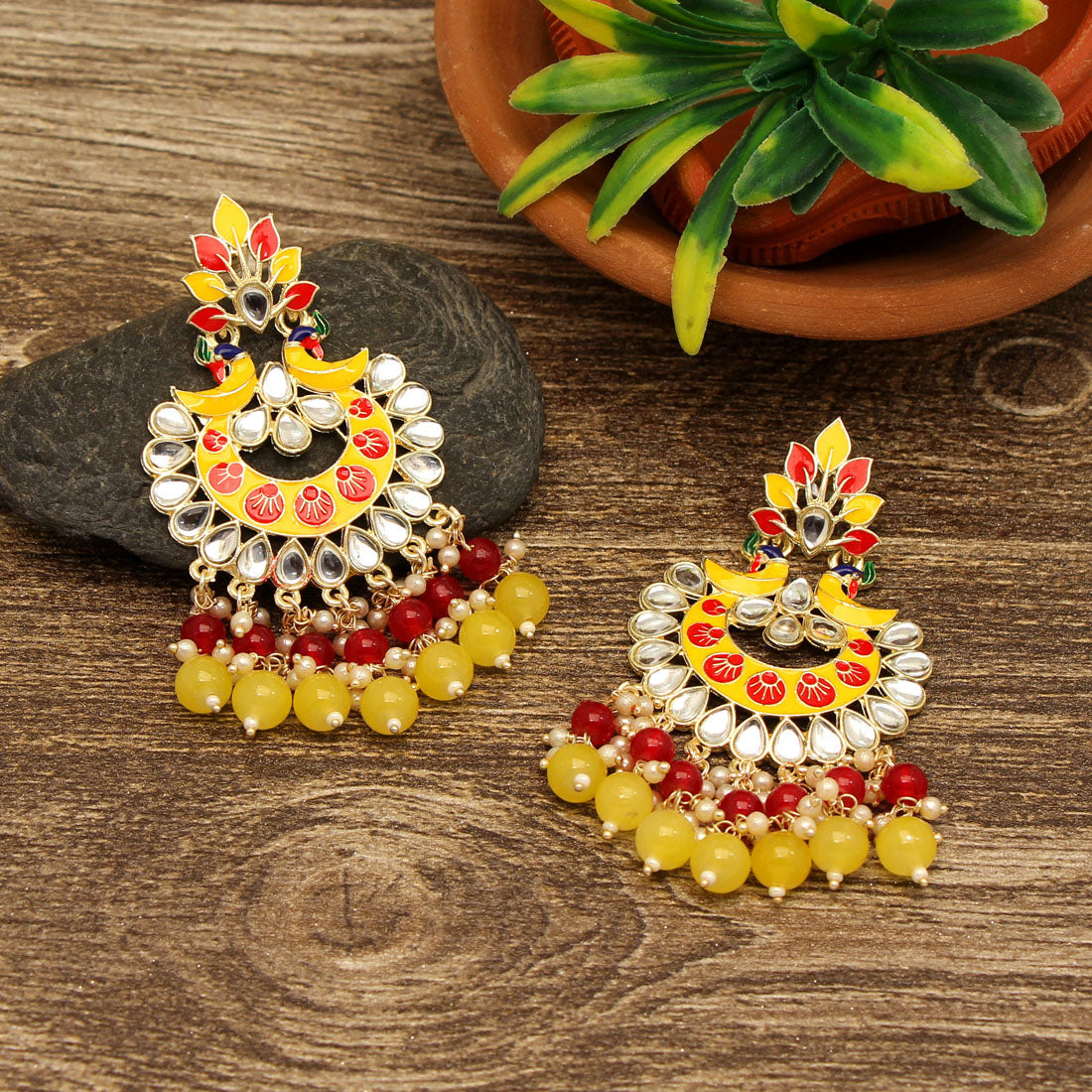 Yellow Color Meenakari Earrings (MKE1785YLW) Jewellery GetGlit