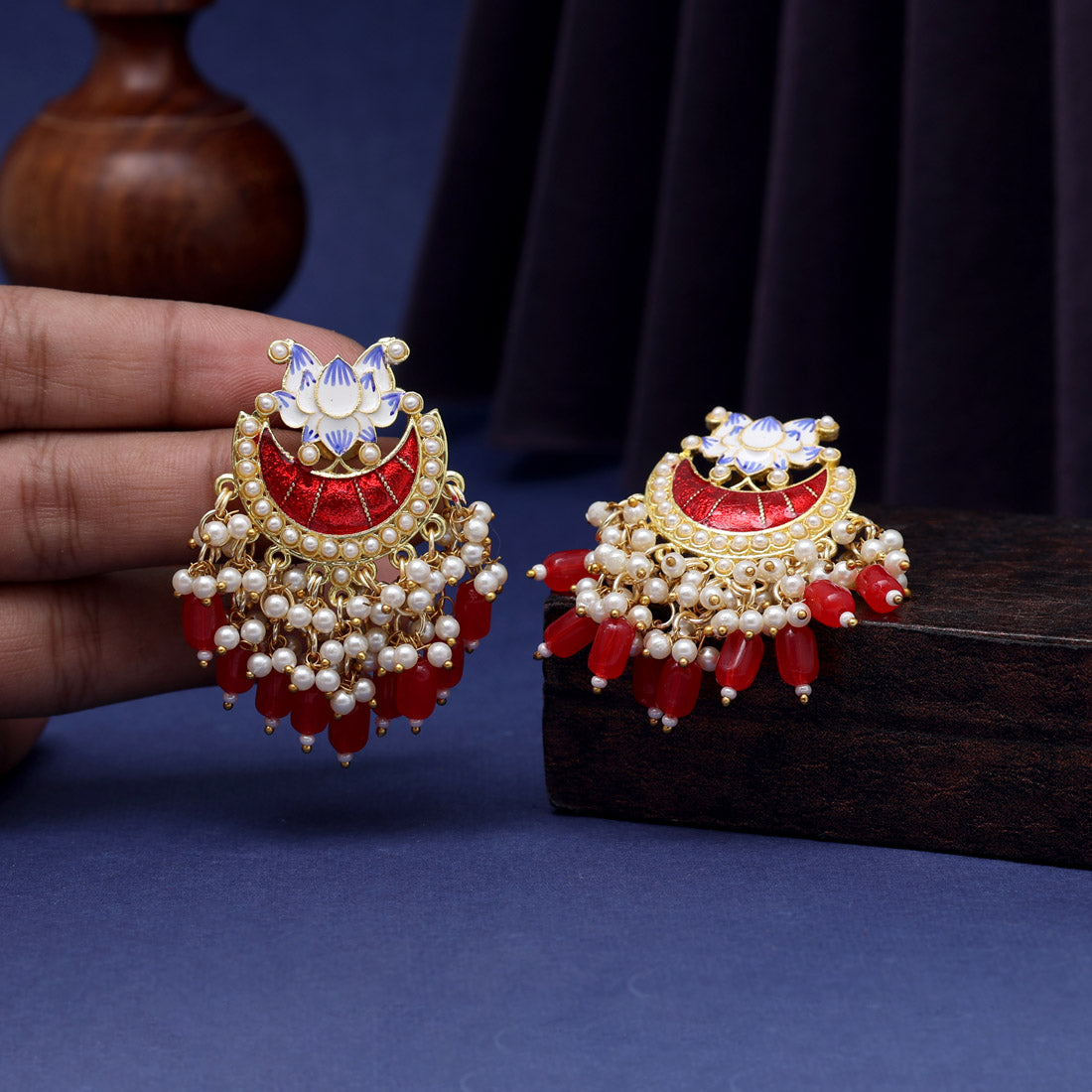 Red Color Meenakari Earrings (MKE1919RED) Jewellery GetGlit