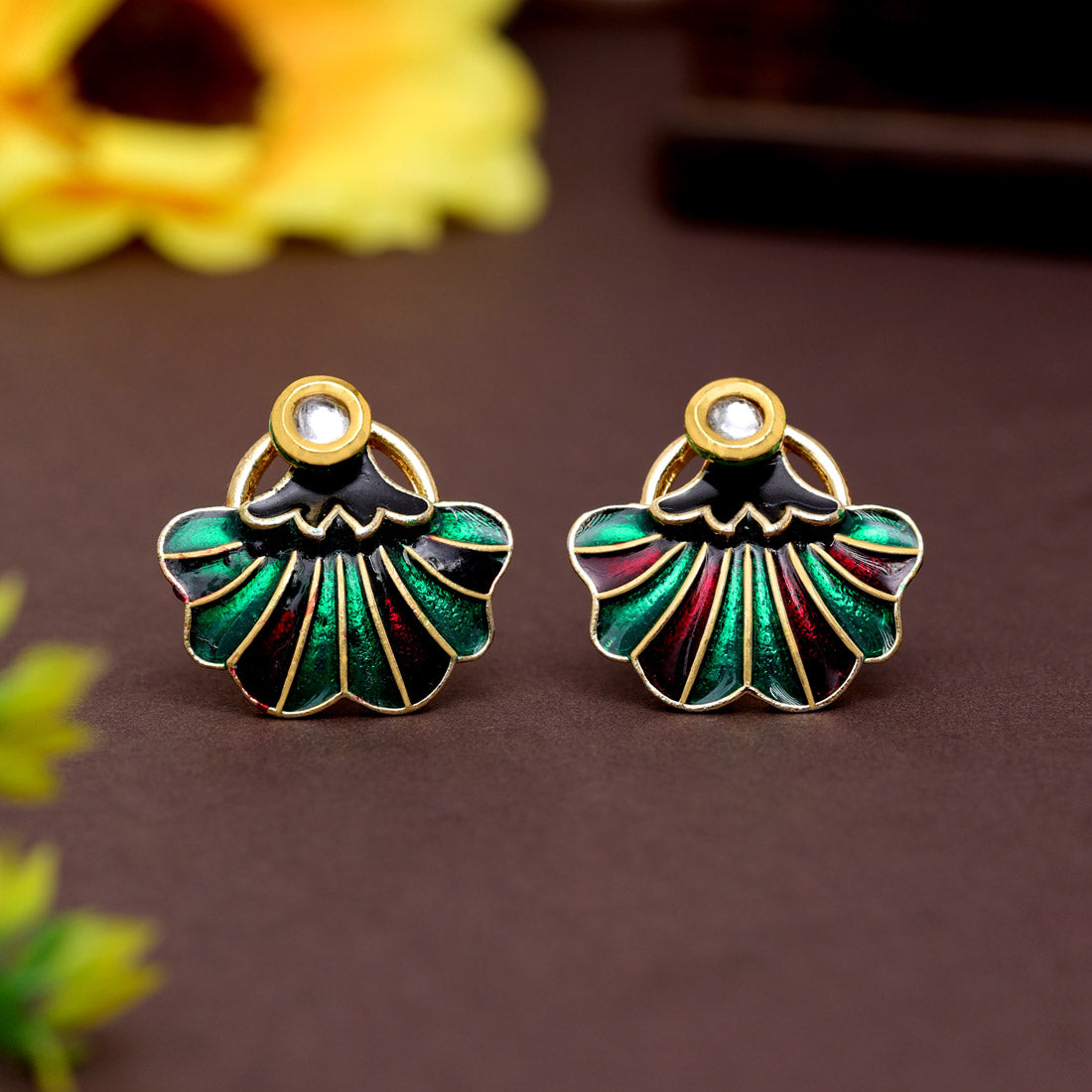 Green Color Meenakari Earrings (MKE1975GRN) Earrings GetGlit   