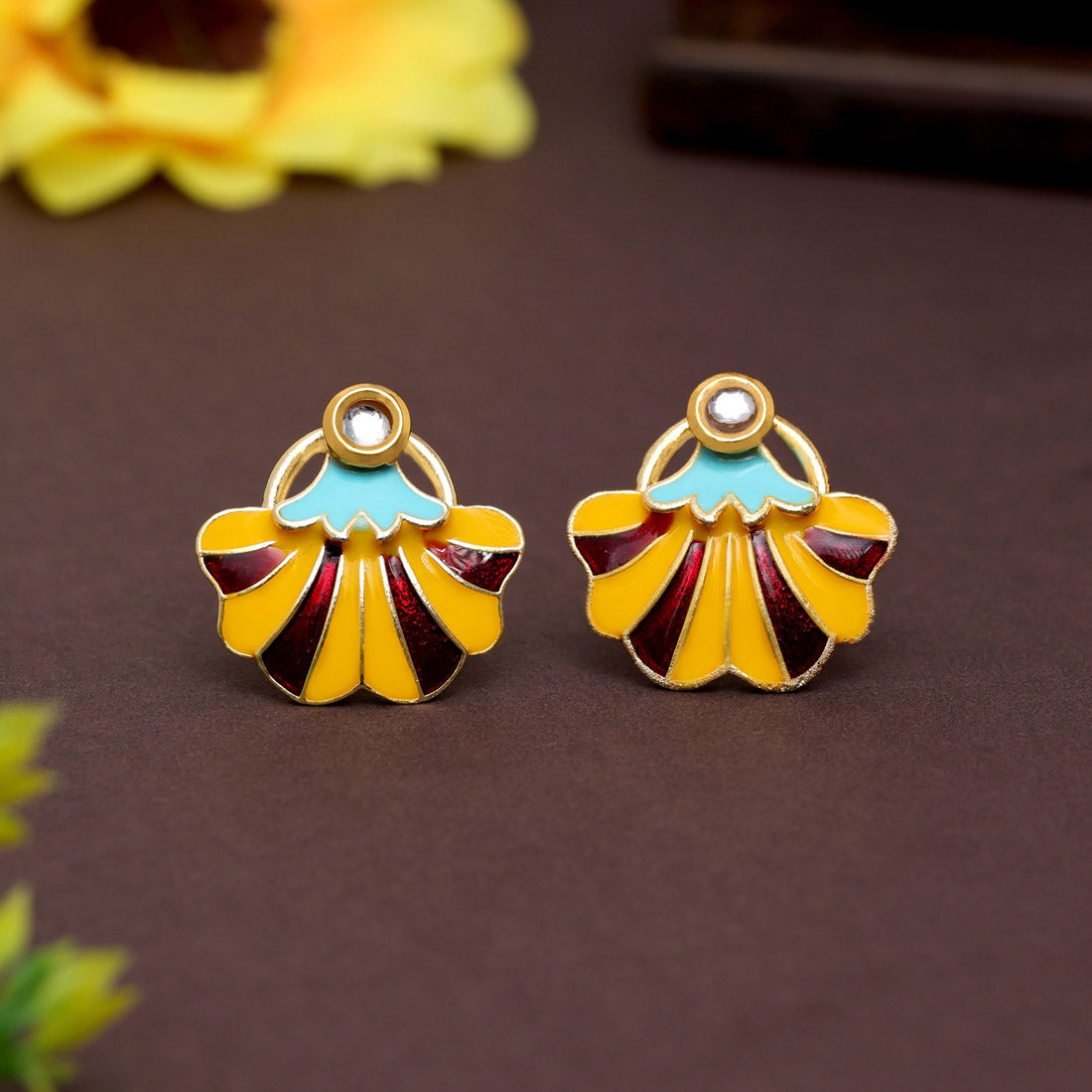 Yellow Color Meenakari Earrings (MKE1975YLW) Jewellery GetGlit   