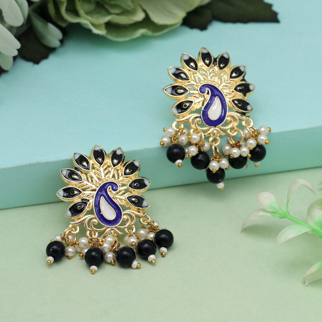 Black Color Meenakari Earrings (MKE1976BLK) Earrings GetGlit   