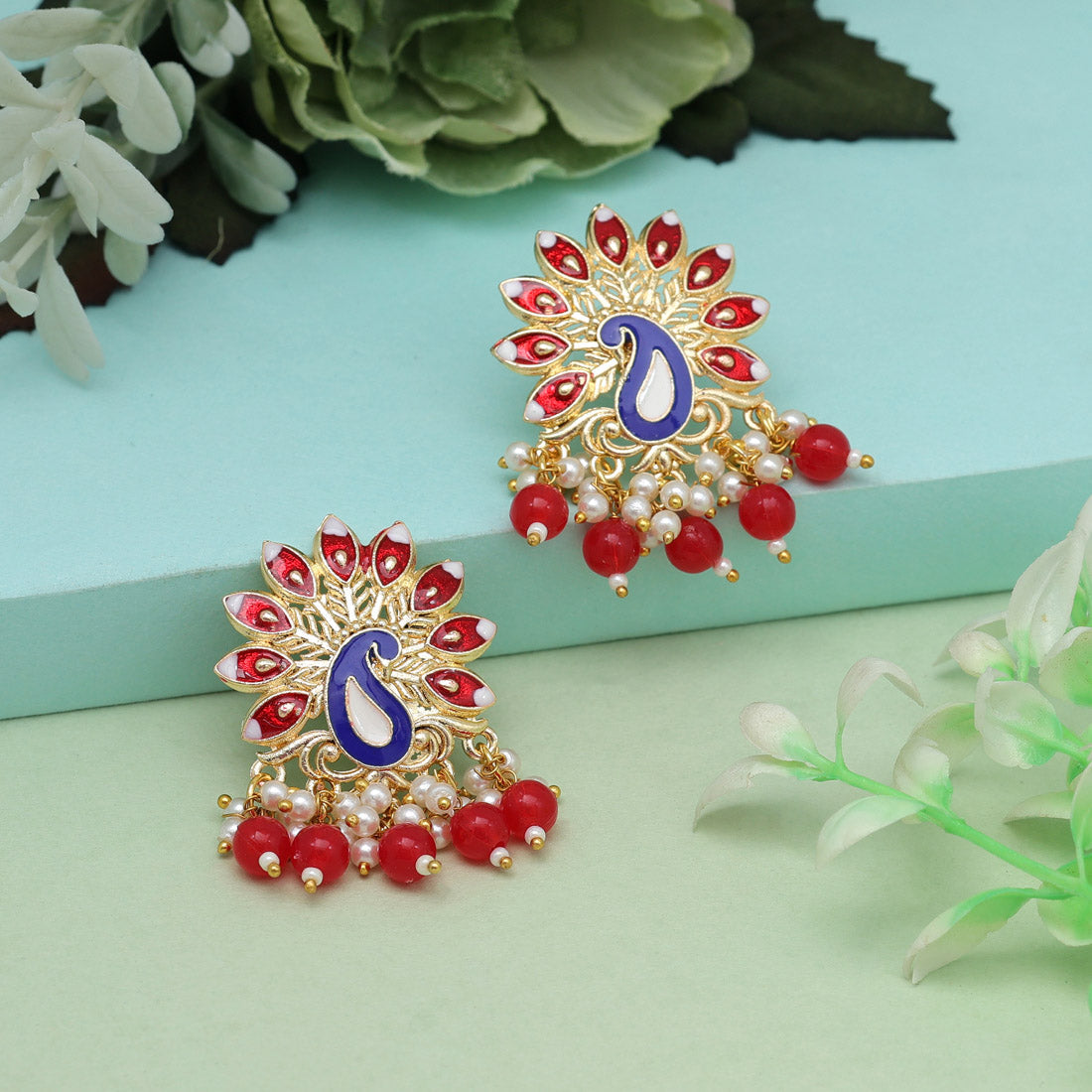 Red Color Meenakari Earrings (MKE1976RED) Earrings GetGlit   