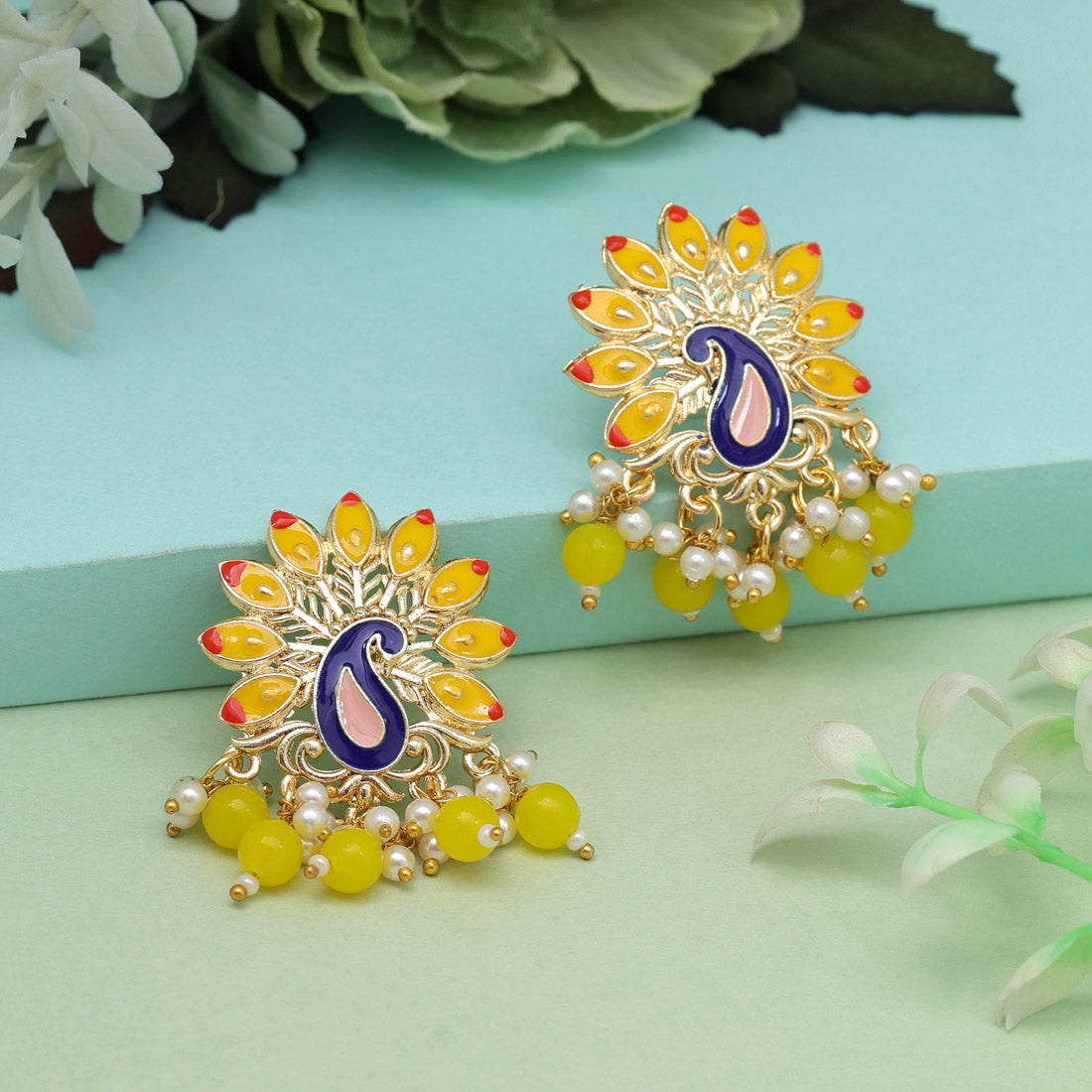 Yellow Color Meenakari Earrings (MKE1976YLW) Earrings GetGlit   