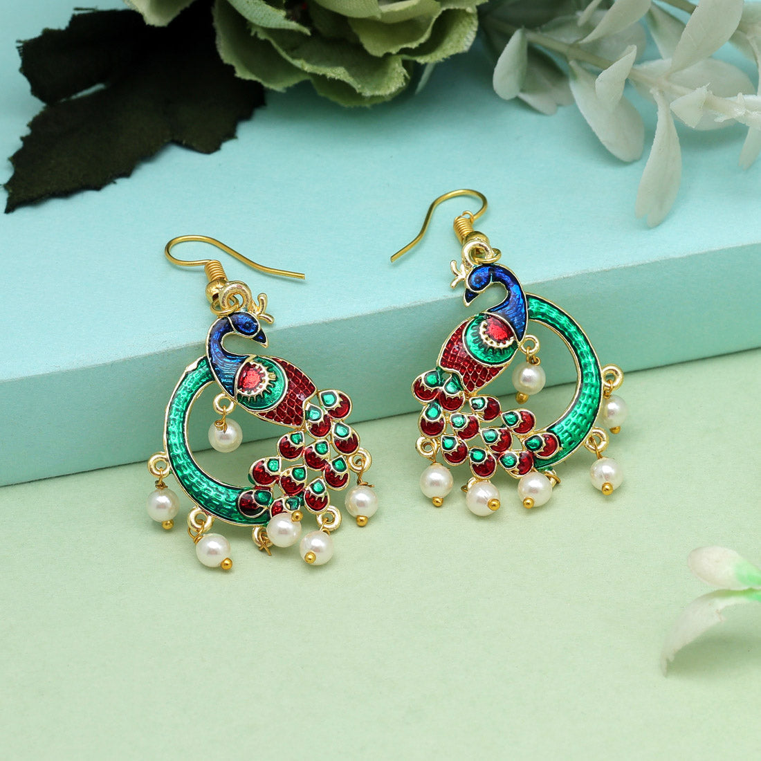 Green Color Meenakari Earrings (MKE1977GRN) Earrings GetGlit   