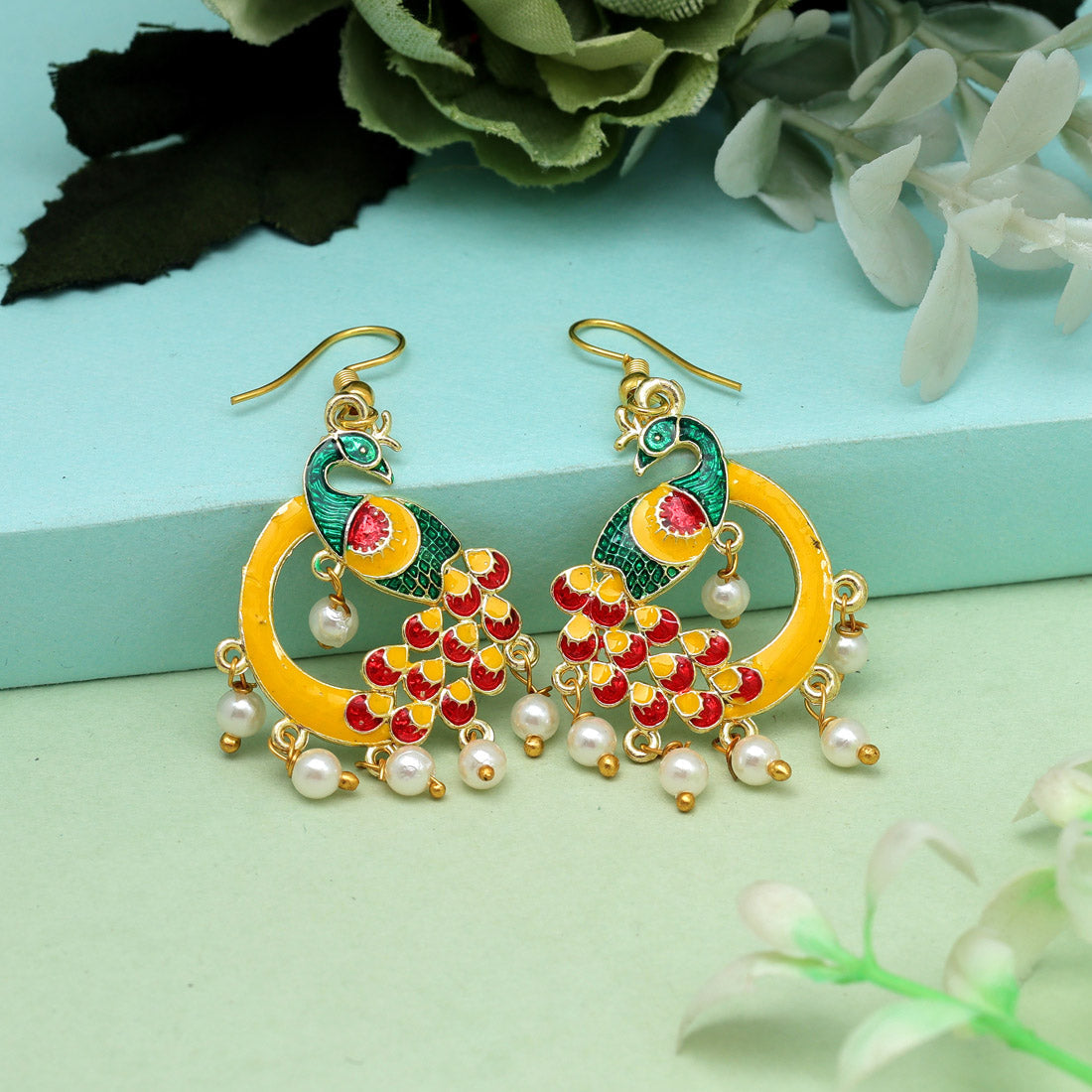 Yellow Color Meenakari Earrings (MKE1977YLW) Earrings GetGlit   