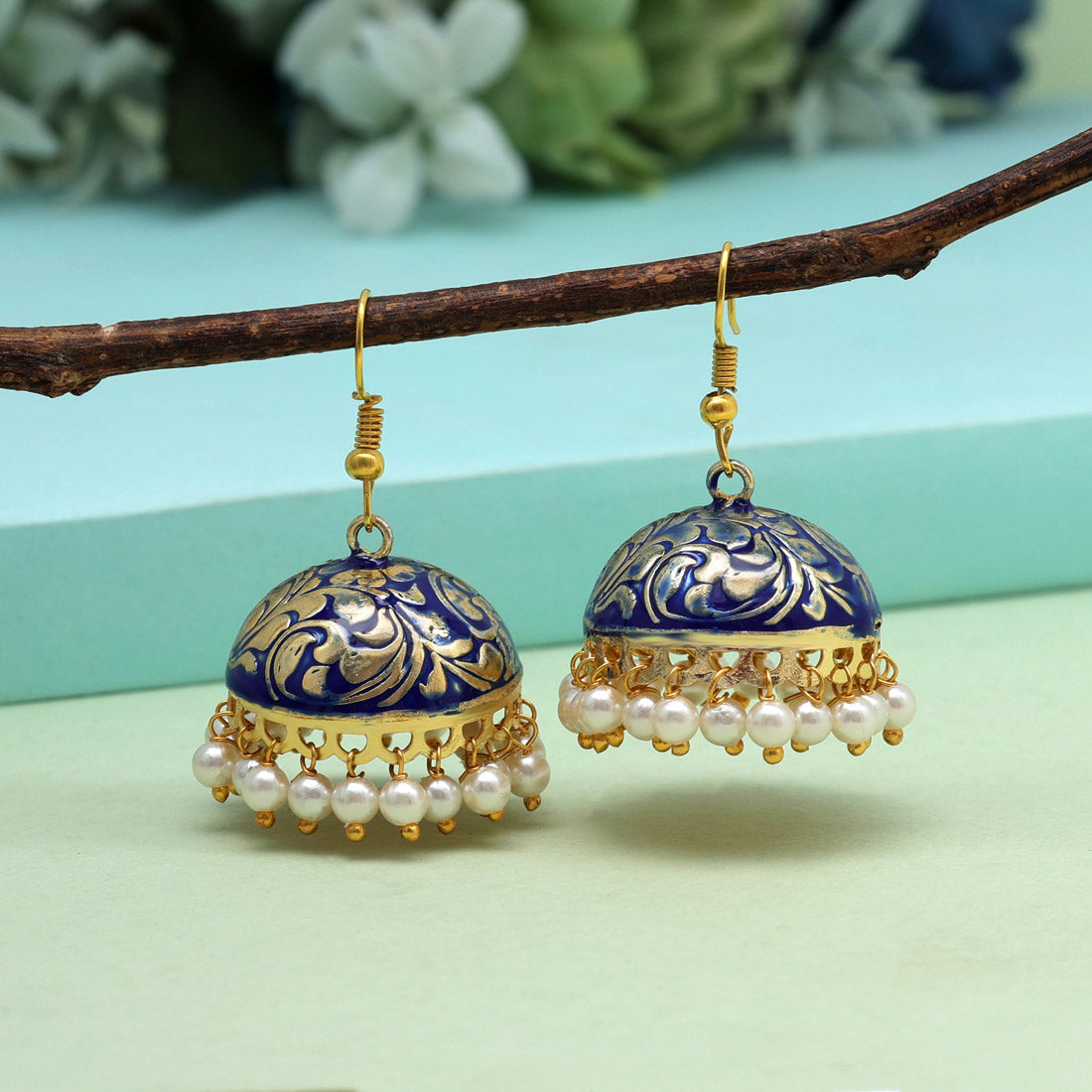 Blue Color Meenakari Earrings (MKE1978BLU) Earrings GetGlit   