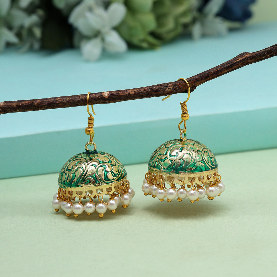 Green Color Meenakari Earrings (MKE1978GRN) Earrings GetGlit   