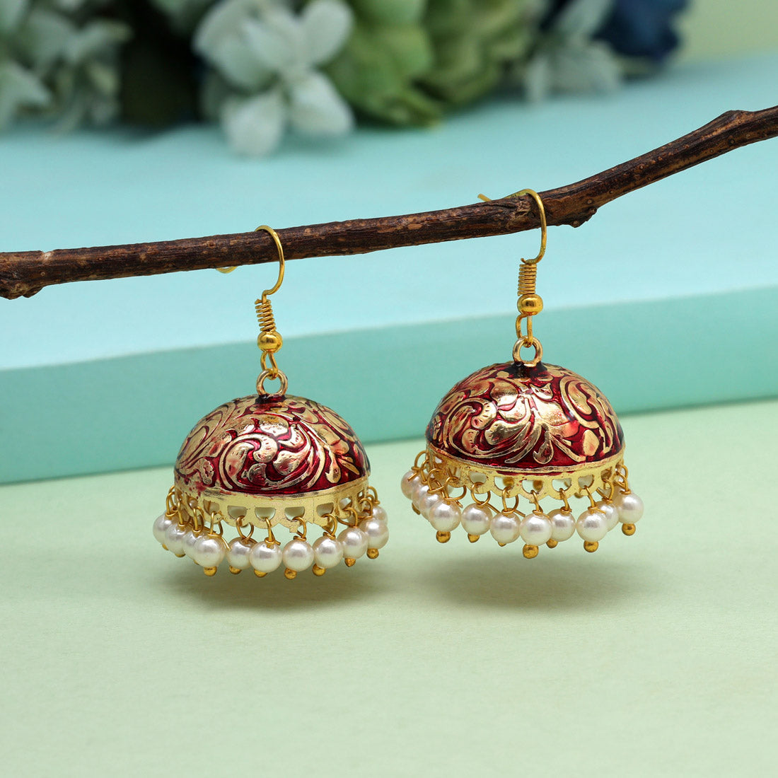 Maroon Color Meenakari Earrings (MKE1978MRN) Earrings GetGlit   