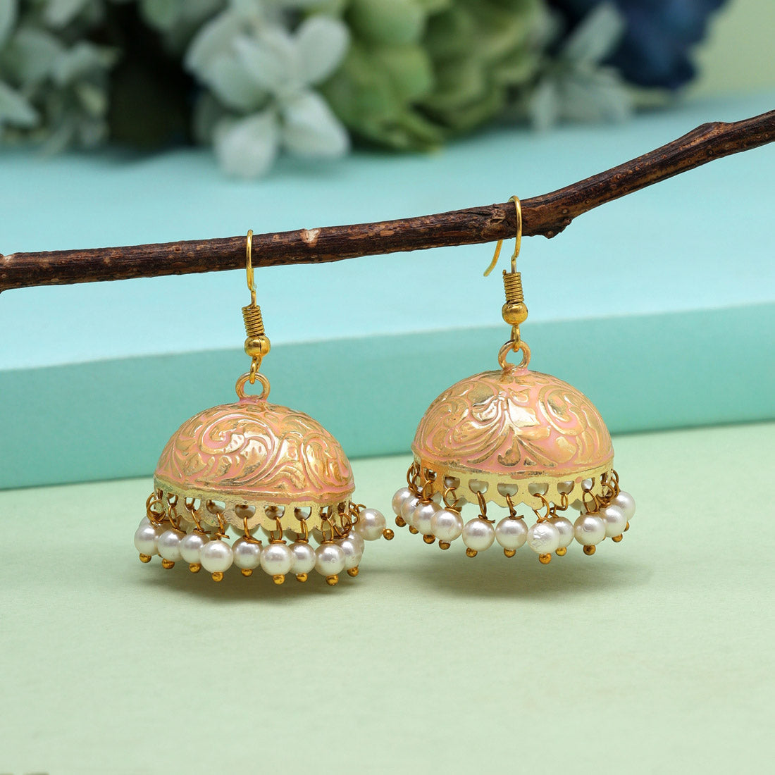 Peach Color Meenakari Earrings (MKE1978PCH) Earrings GetGlit   