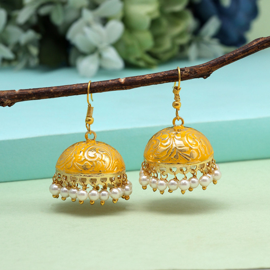 Yellow Color Meenakari Earrings (MKE1978YLW) Jewellery GetGlit   