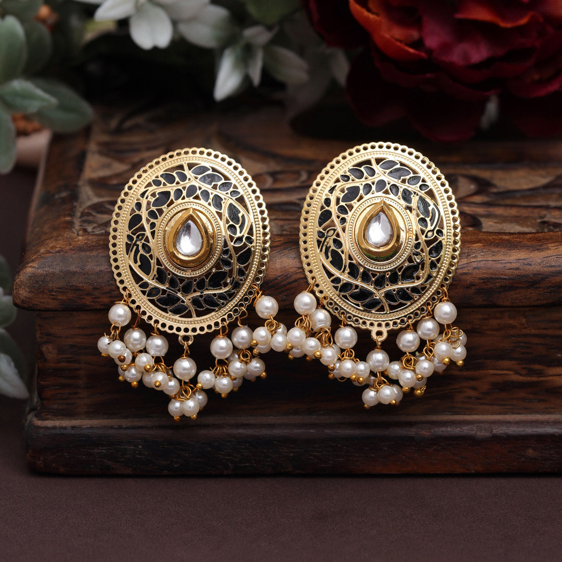 Black Color Meenakari Earrings (MKE1979BLK) Earrings GetGlit   