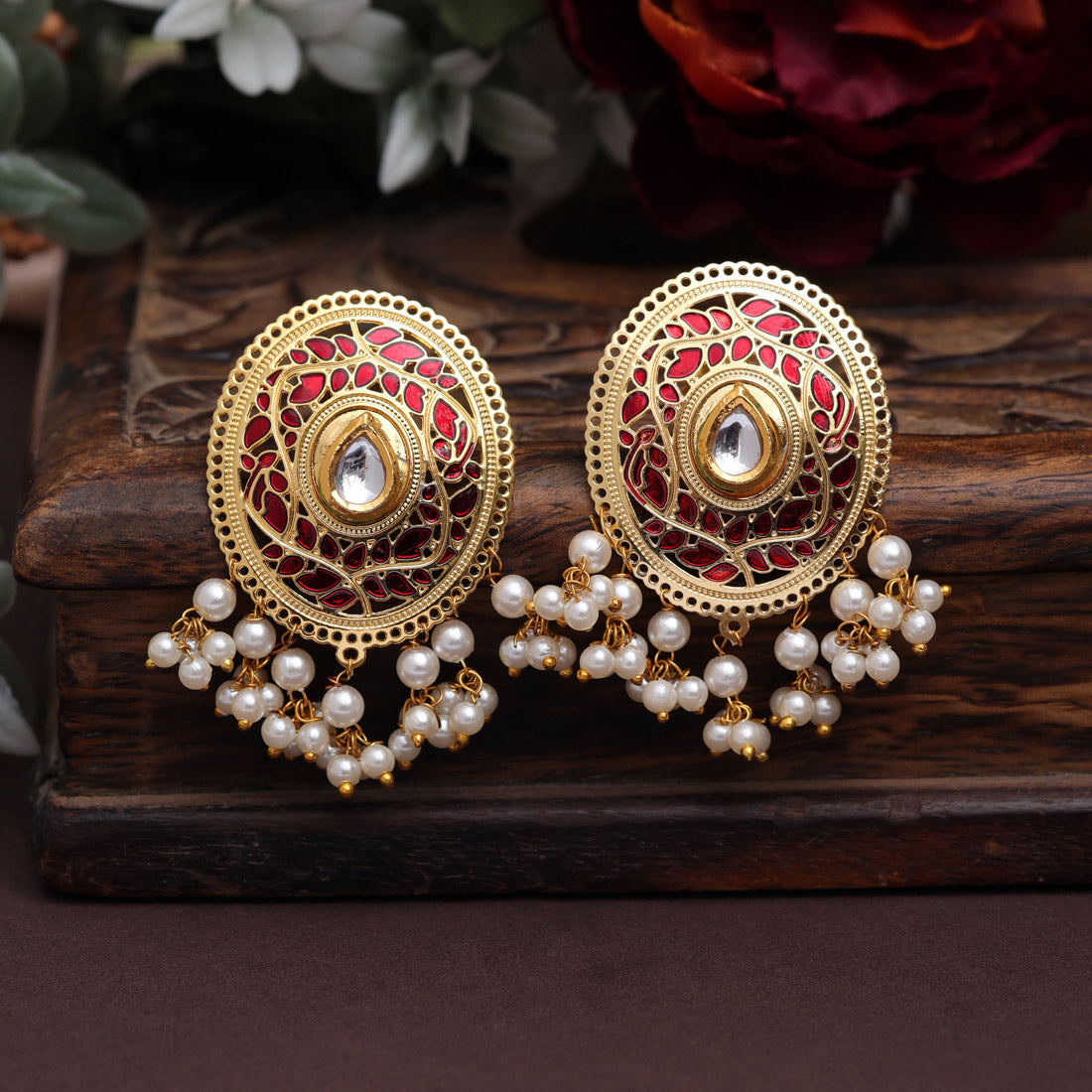 Maroon Color Meenakari Earrings (MKE1979MRN) Earrings GetGlit   