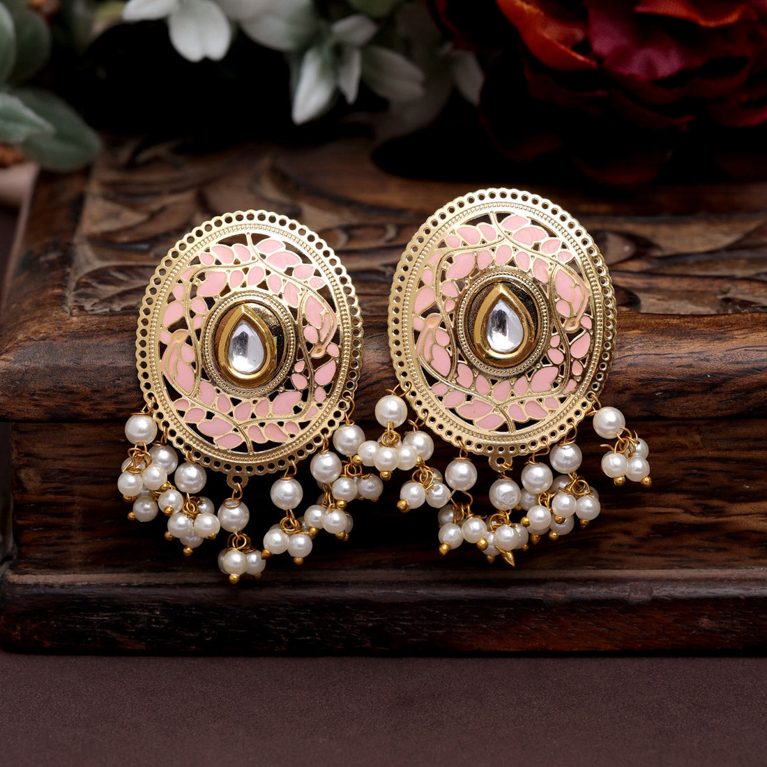 Pink Color Meenakari Earrings (MKE1979PNK) Jewellery GetGlit   