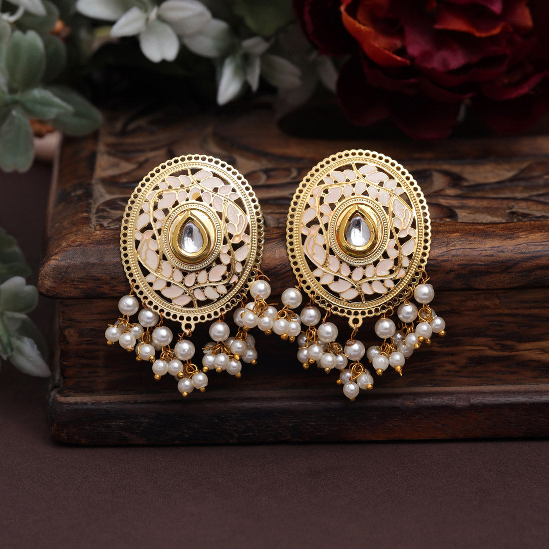 White Color Meenakari Earrings (MKE1979WHT) Earrings GetGlit   