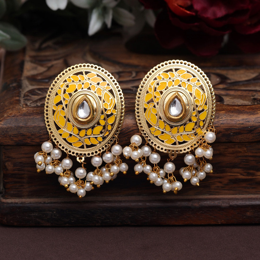 Yellow Color Meenakari Earrings (MKE1979YLW) Jewellery GetGlit   