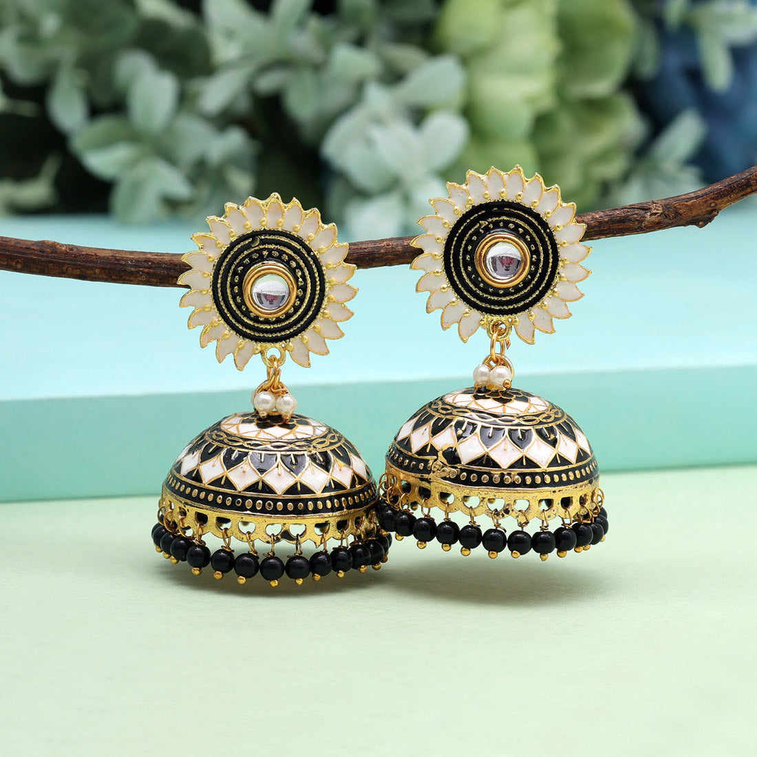 Black Color Meenakari Earrings (MKE1980BLK) Earrings GetGlit   