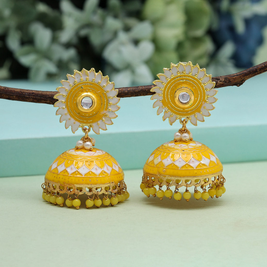 Yellow Color Meenakari Earrings (MKE1980YLW) Jewellery GetGlit   