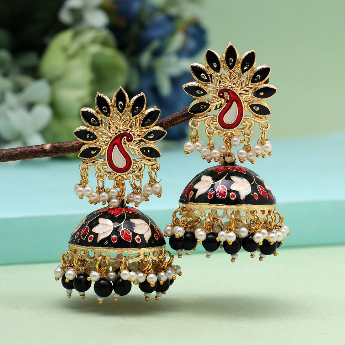 Black Color Meenakari Earrings (MKE1981BLK) Jewellery GetGlit   