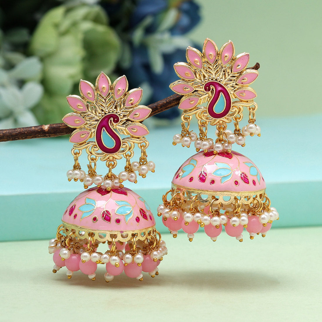 Pink Color Meenakari Earrings (MKE1981PNK) Earrings GetGlit   