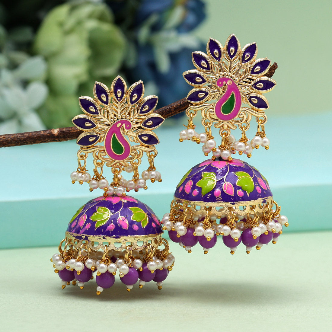 Purple Color Meenakari Earrings (MKE1981PRP) Jewellery GetGlit   