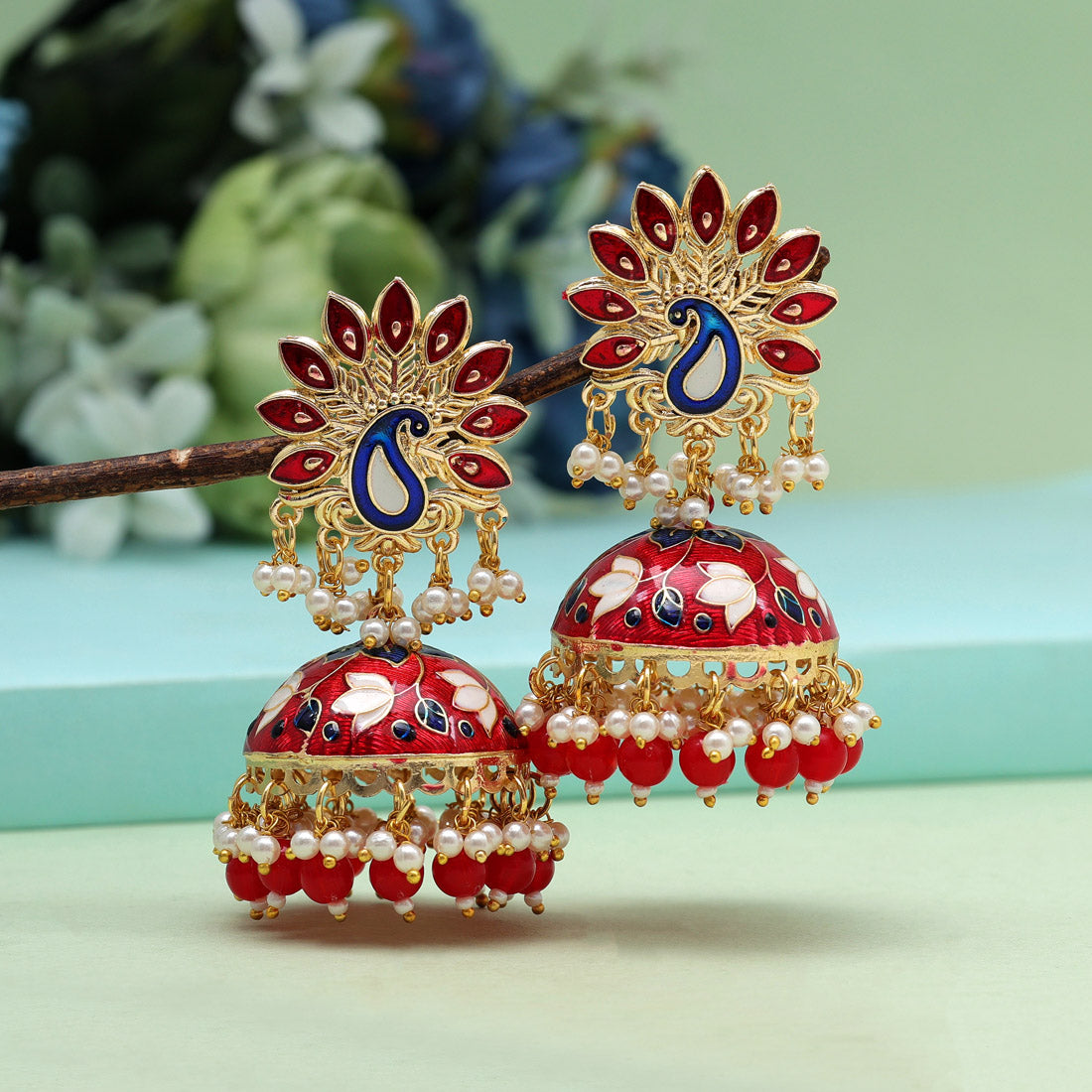 Red Color Meenakari Earrings (MKE1981RED) Earrings GetGlit   