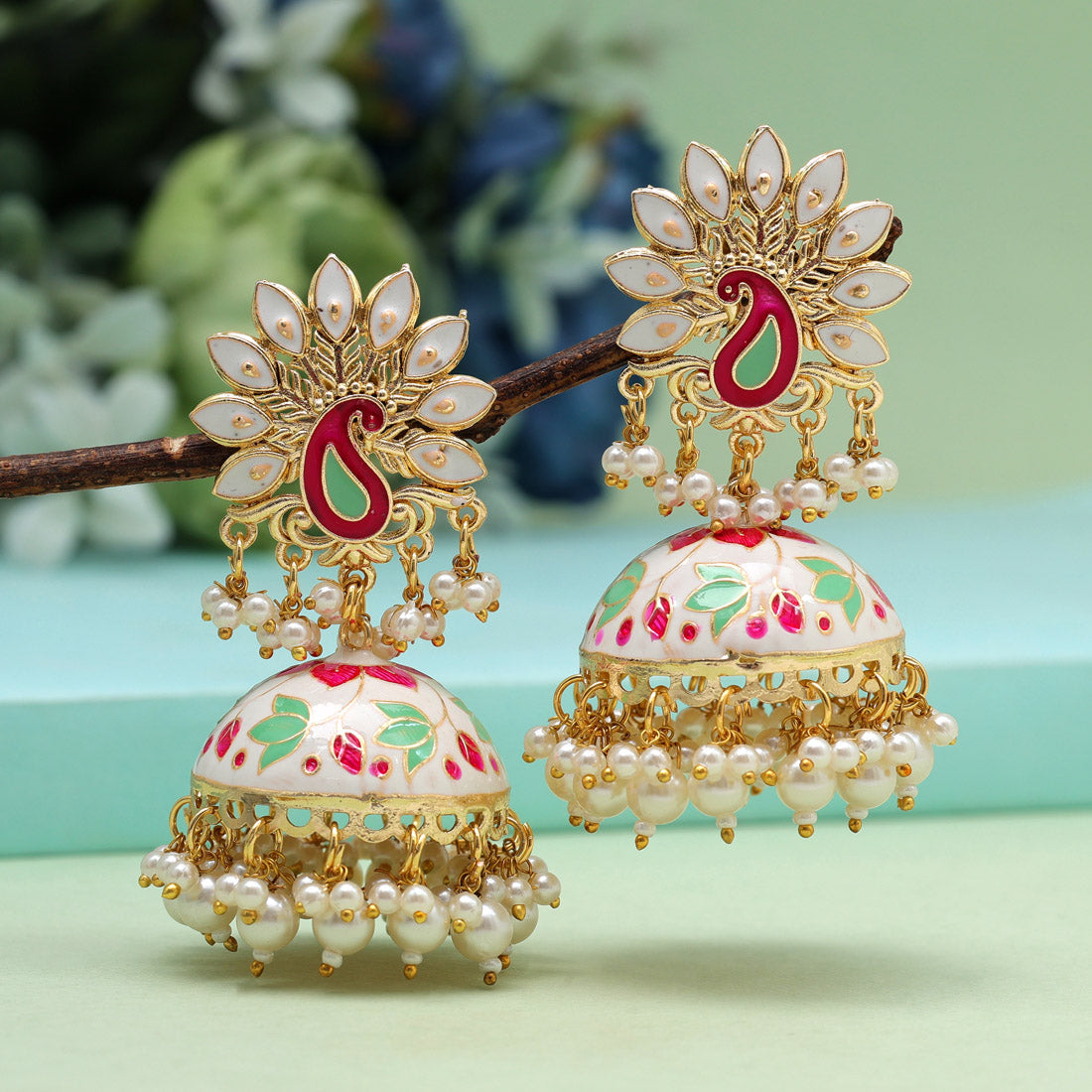 White Color Meenakari Earrings (MKE1981WHT) Earrings GetGlit   