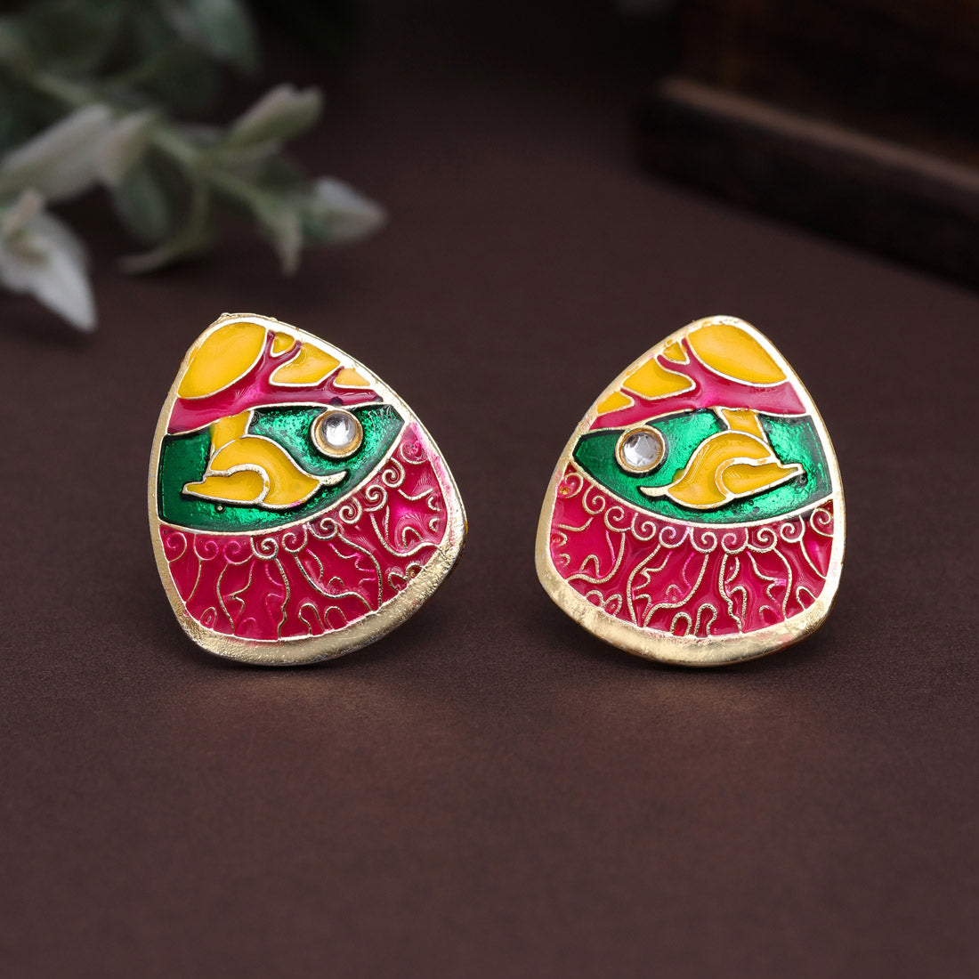 Rani & Yellow Color Meenakari Earrings Jewellery GetGlit