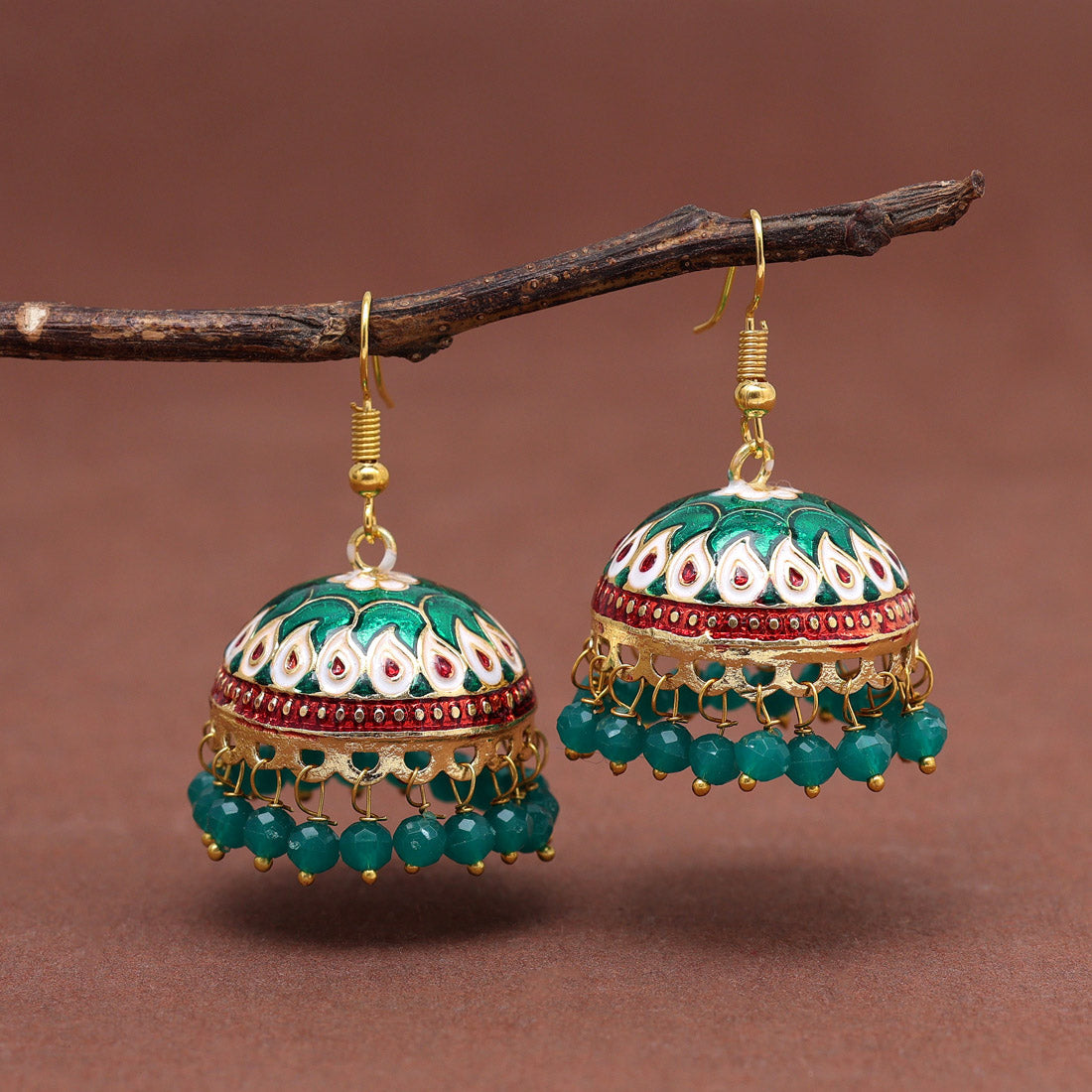 Green Color Meenakari Earrings (MKE1983GRN) Earrings GetGlit   