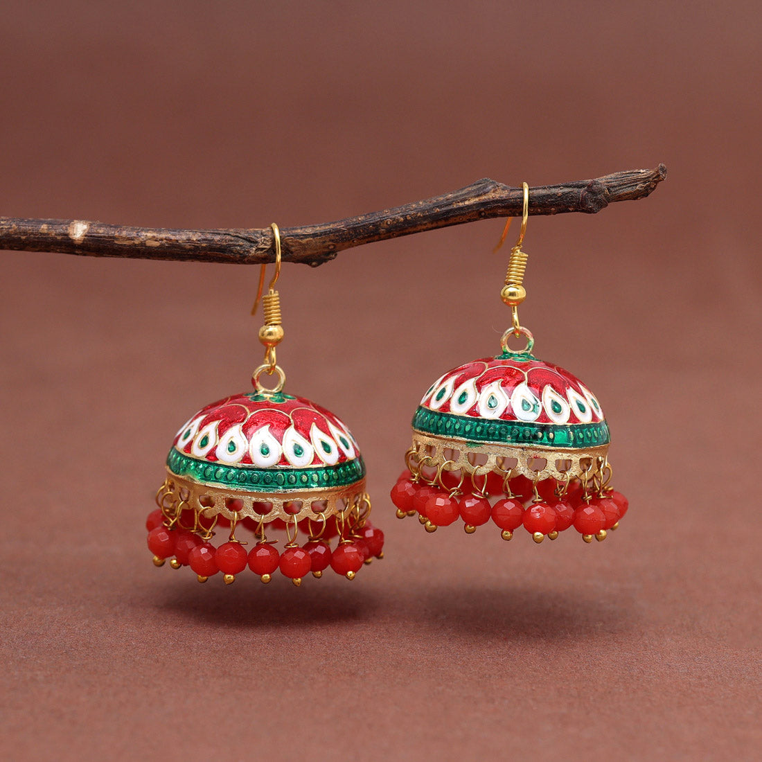 Red Color Meenakari Earrings (MKE1983RED) Earrings GetGlit   