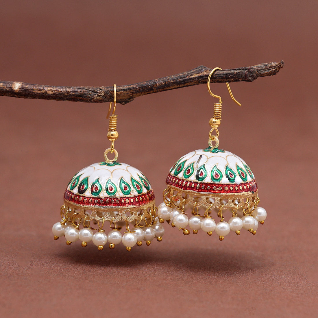 White Color Meenakari Earrings (MKE1983WHT) Earrings GetGlit   