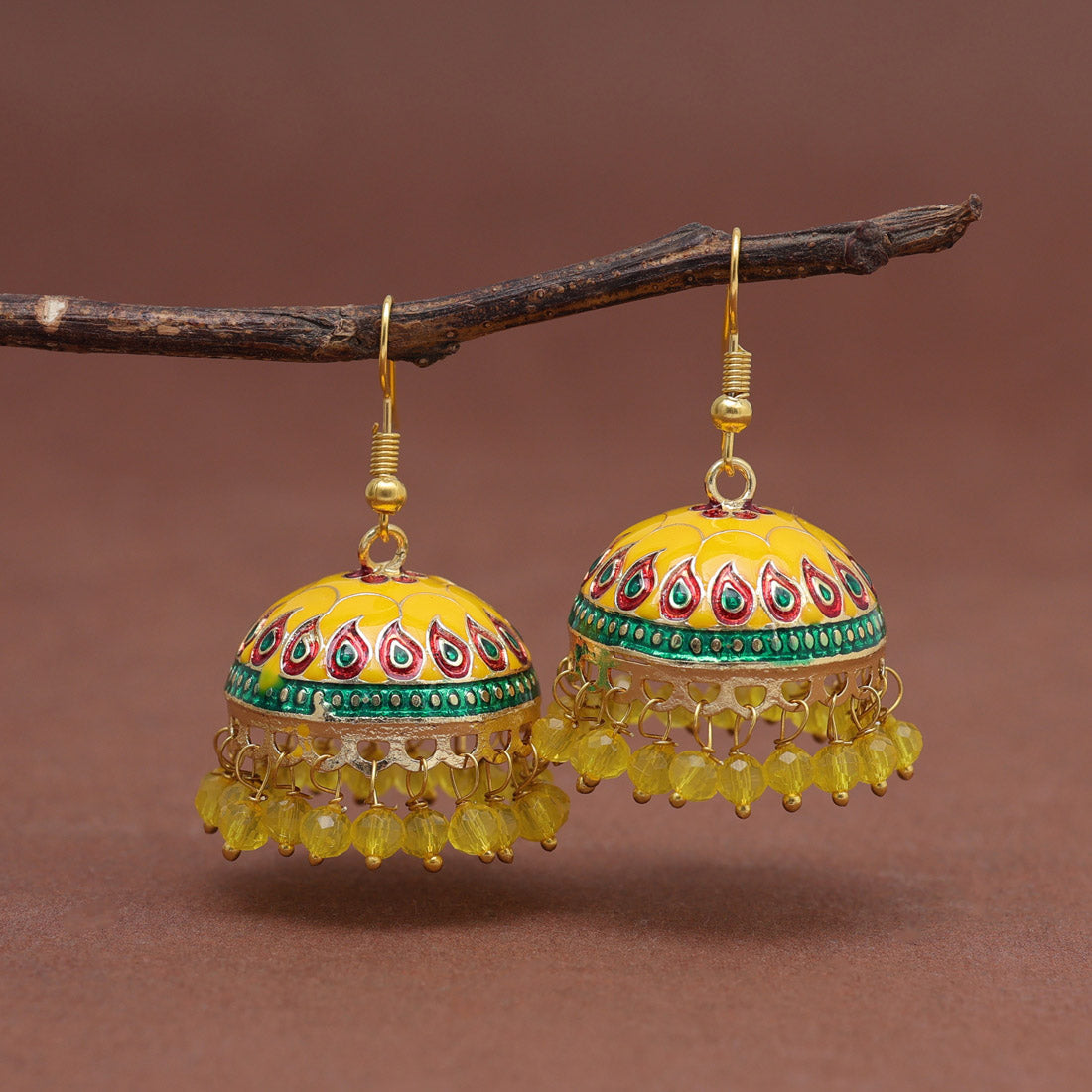 Yellow Color Meenakari Earrings (MKE1983YLW) Earrings GetGlit   