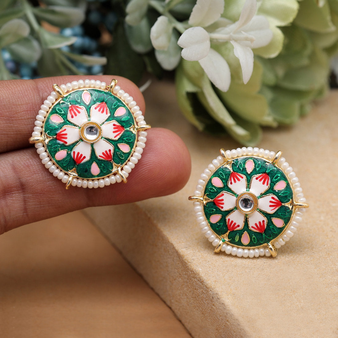 Green Color Meenakari Earrings (MKE1984GRN) Earrings GetGlit   