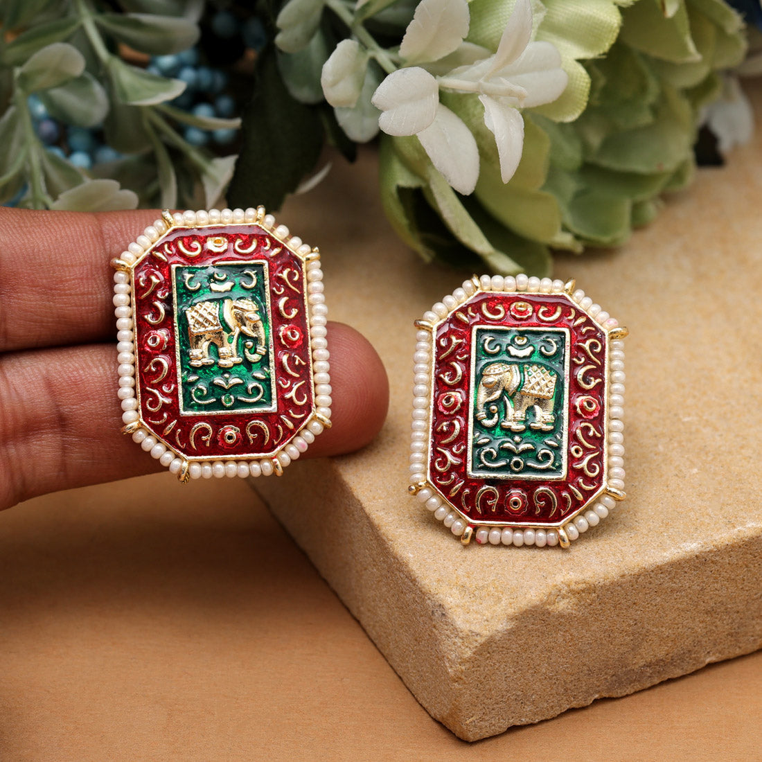 Maroon & Green Color Meenakari Earrings (MKE1985MG) Earrings GetGlit   