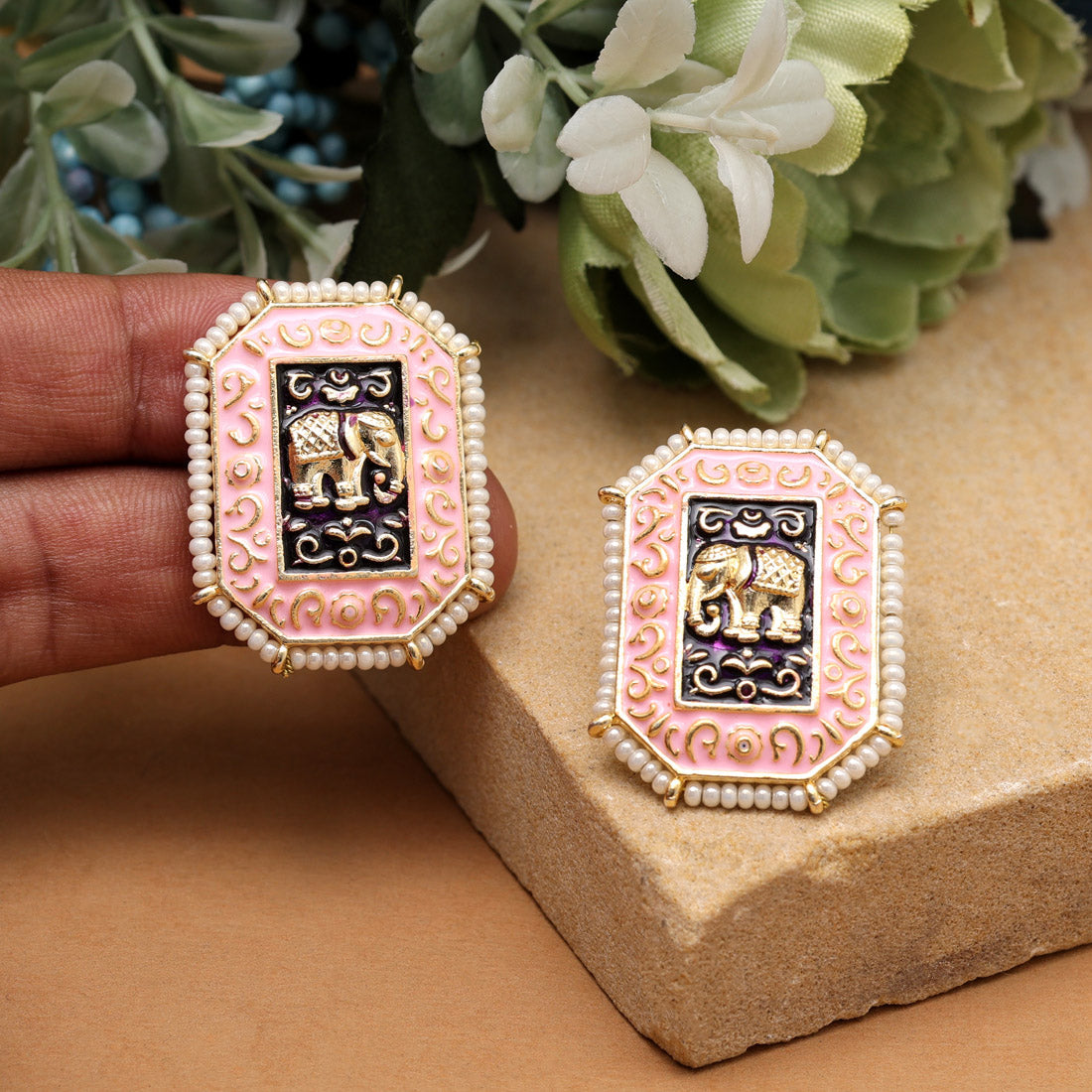 Pink Color Meenakari Earrings (MKE1985PNK) Earrings GetGlit   