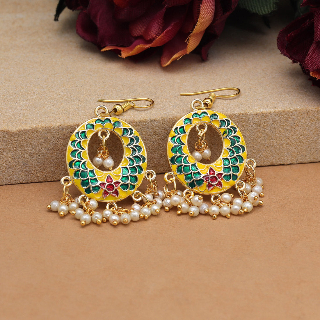 Yellow Color Meenakari Earrings (MKE1986YLW) Earrings GetGlit   