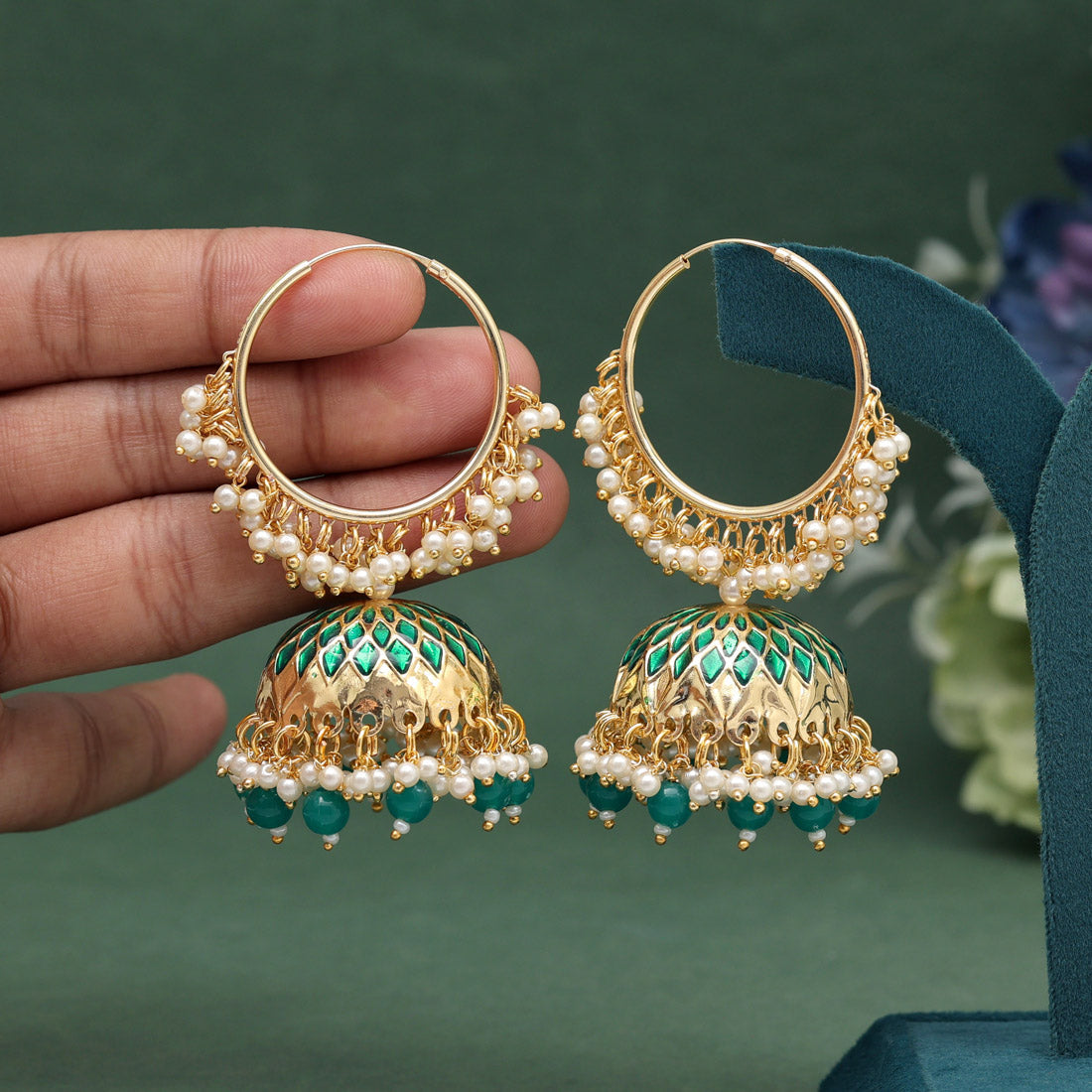 Green Color Meenakari Earrings (MKE1987GRN) Jewellery GetGlit   