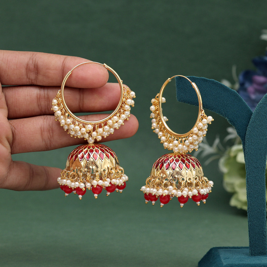 Red Color Meenakari Earrings (MKE1987RED) Jewellery GetGlit   