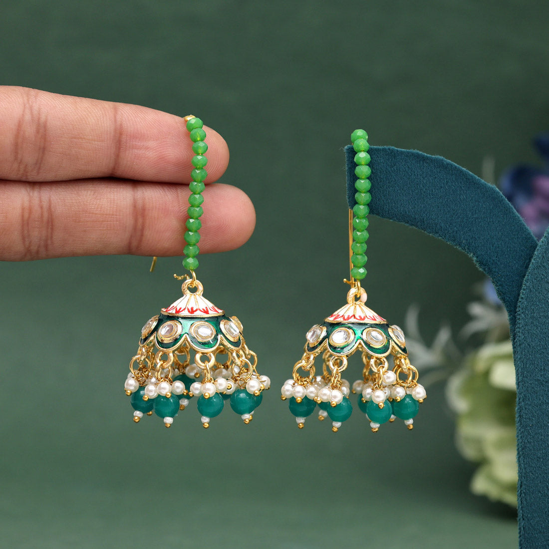 Green Color Meenakari Earrings (MKE1988GRN) Jewellery GetGlit   