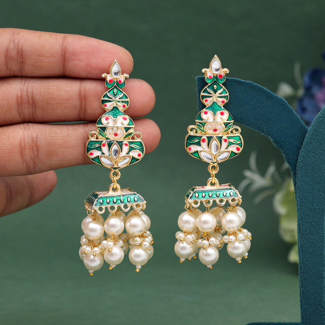 Green Color Meenakari Earrings (MKE1989GRN) Jewellery GetGlit   