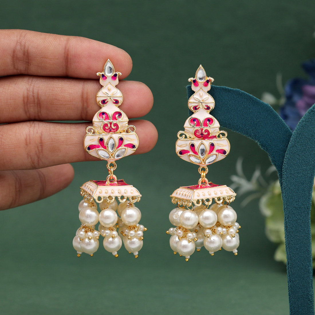 White Color Meenakari Earrings (MKE1989WHT) Earrings GetGlit   