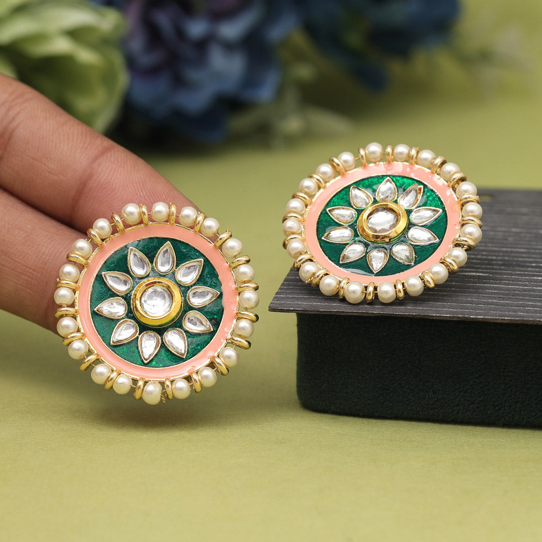 Green Color Meenakari Earrings (MKE1991GRN) Jewellery GetGlit   