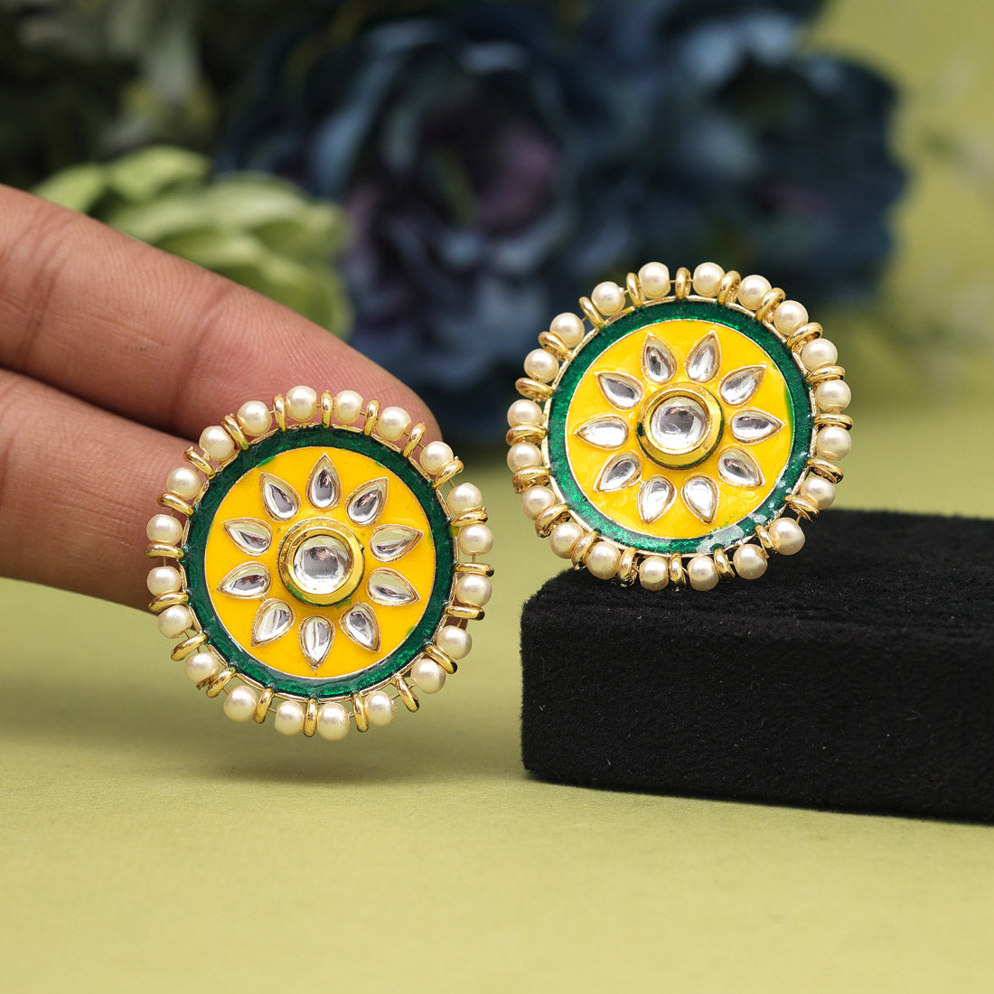 Yellow Color Meenakari Earrings (MKE1991YLW) Jewellery GetGlit