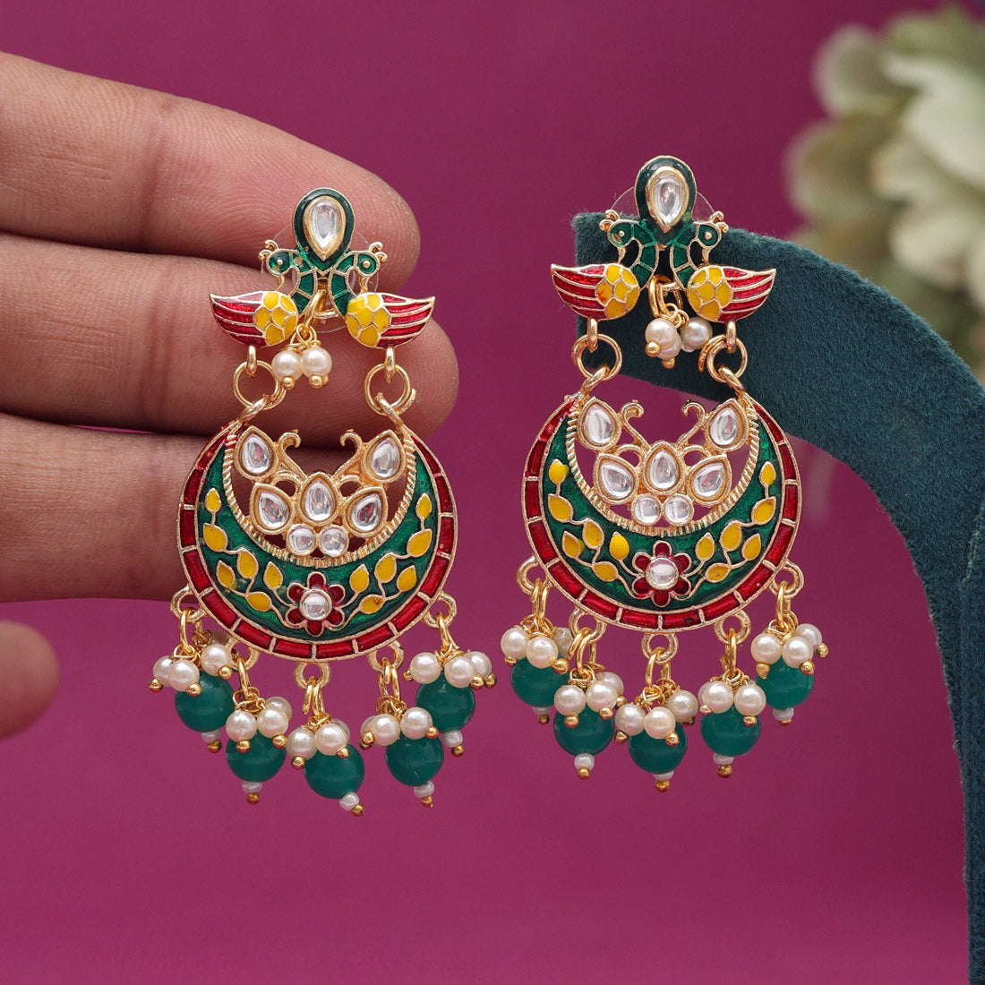 Green Color Meenakari Earrings (MKE1992GRN) Jewellery GetGlit