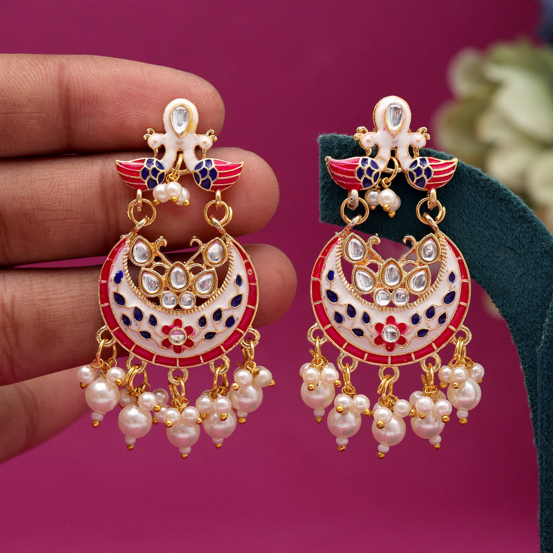 White Color Meenakari Earrings (MKE1992WHT)