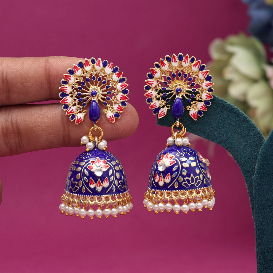 Blue Color Meenakari Earrings (MKE1993BLU) Jewellery GetGlit