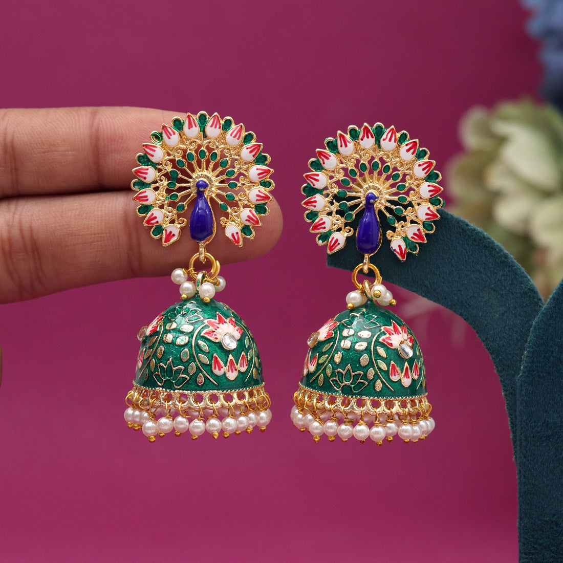 Green Color Meenakari Earrings (MKE1993GRN) Jewellery GetGlit