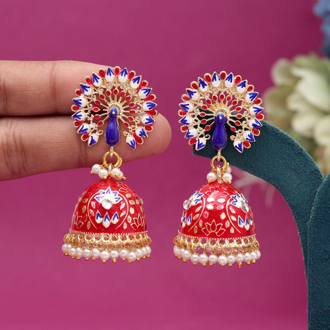 Red Color Meenakari Earrings (MKE1993RED)