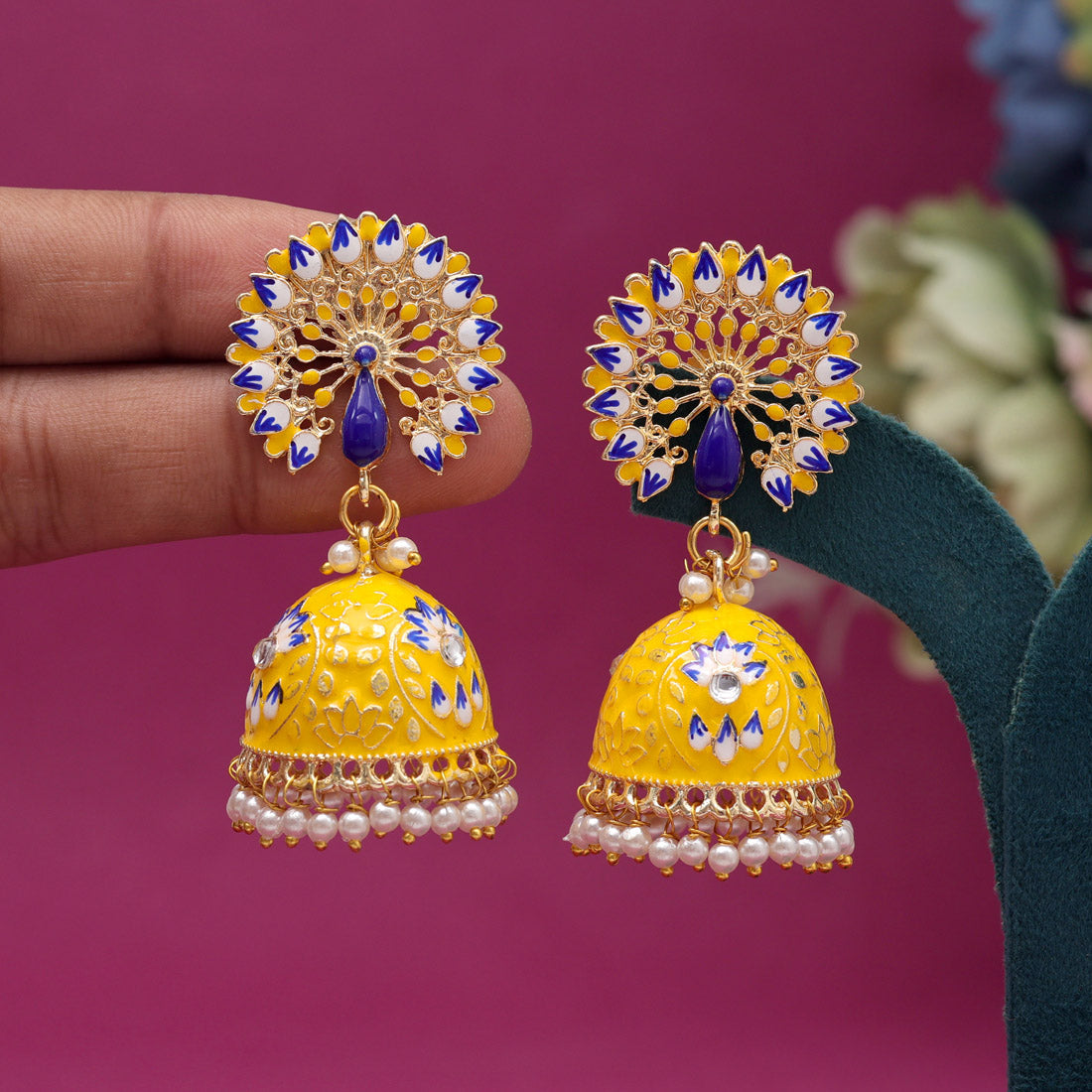 Yellow Color Meenakari Earrings (MKE1993YLW) Jewellery GetGlit