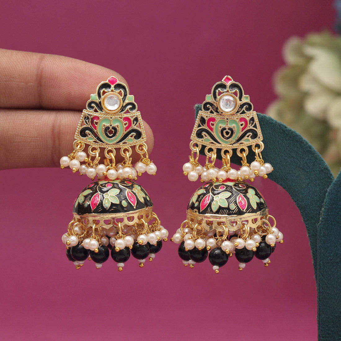 Black Color Meenakari Earrings (MKE1994BLK) Jewellery GetGlit